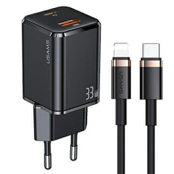 shumee 33W USAMS Power Delivery USB-C/USB-A črni stenski polnilnik
