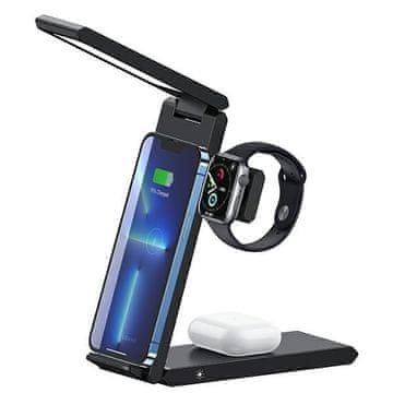 shumee Brezžični polnilnik USAMS 3-v-1 15W s svetilko, črne barve