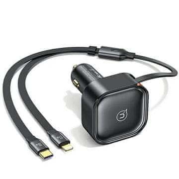 shumee 30W USAMS polnilnik za avto z napajanjem USB-C/Lightning, črne barve