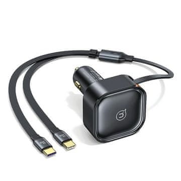 shumee 30W USAMS polnilnik z 2 USB-C kablom, črne barve
