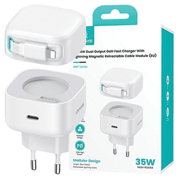 USAMS Usams Lad. omrežje. 1xUSB-C z zložljivim kablom Lightning zložljivi PD+QC 35W Gan hitro polnjenje bela/bela serija XMF CC209TC02 (US-CC209)