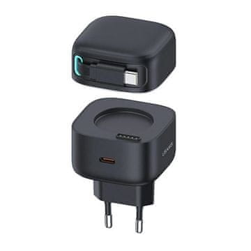shumee 35W USAMS GaN Power Delivery stenski polnilnik USB-C črne barve