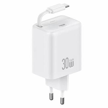 USAMS 30W USAMS GaN Power Delivery stenski polnilnik USB-C bele barve