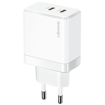 shumee 40W USAMS GaN napajalnik 2xUSB-C stenski polnilnik bele barve