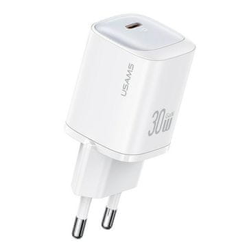 shumee 30W USAMS GaN USB-C stenski polnilnik s hitrim polnjenjem, bela