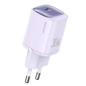USAMS 30W USAMS GaN stenski polnilnik s hitrim polnjenjem, USB-C, vijoličen