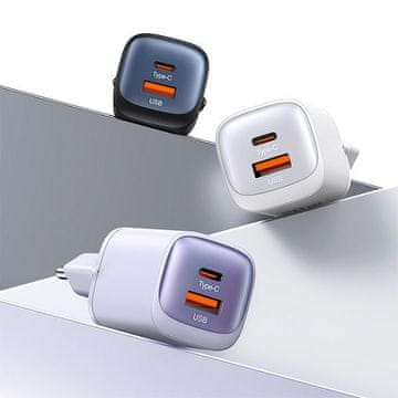 shumee USAMS polnilnik s hitrim polnjenjem 30 W USB-C/USB-A vijoličen