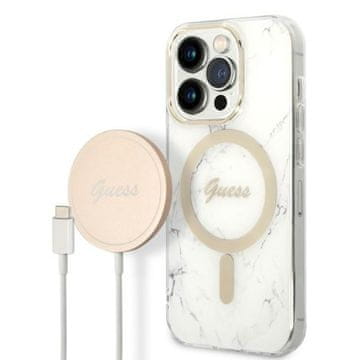 1 to 3 GUESS BREZŽIČNI POLNILEC ZA IPHONE 14 PRO 6.1 ZA MAGSAFE Z MARMORNIM OVITKOM