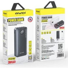 Awei Awei PowerBank P134K 20000mAh črn zaslon + kabli USB/PD/Lightning/MicroUSB