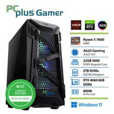 PCplus Gamer namizni računalnik, R5-7600, 32GB, SSD2TB, RTX4060, W11H + Xbox GP (146794)