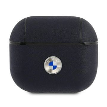 Bmw Ovitek za AirPods 3 BMA3SSLNA, mornarsko moder, iz pravega usnja, srebrn logotip