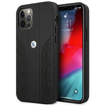 Bmw Ovitek BMW BMHCP12LRSPPK za iPhone 12 Pro Max 6.7 črn/črn trdi usnjen ukrivljen perforiran ovitek