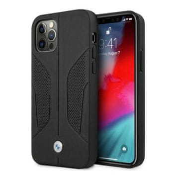 Bmw Ovitek BMW BMHCP12LRSCSK za iPhone 12 Pro Max6.7 črn/črn trdi usnjen ovitek s perforiranimi stranicami