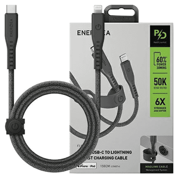 shumee Energea Flow USB-C kabel - LightningC94 MFI 1,5 m črn/črn 60W 3A PD hitro polnjenje