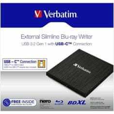 1 to 3 VERBATIM SLIMLINE CD/DVD SNEMALNIK ZUNANJI ZA RAČUNALNIKE USB-C S KABLOM