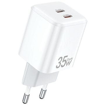 shumee 35W AWEI GaN napajalnik 2x USB-C stenski polnilnik bele barve