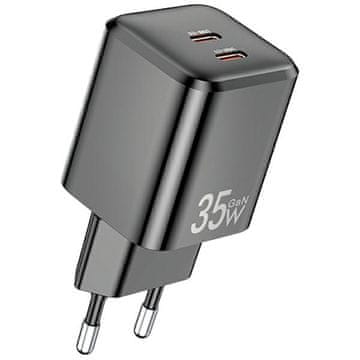 shumee 35W AWEI GaN napajalnik 2x USB-C stenski polnilnik črne barve