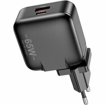 shumee 65W AWEI GaN Power Delivery stenski polnilnik USB/USB-C črne barve