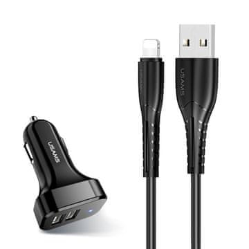 shumee 2,1 A USAMS 2xUSB Lightning avtomobilski polnilnik črne barve