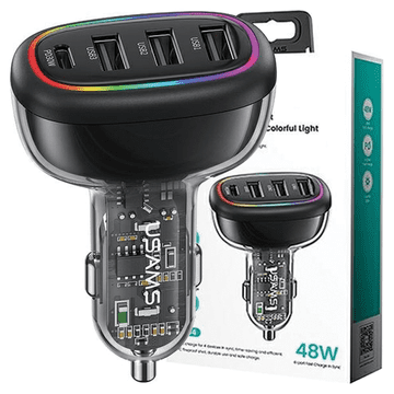 1 to 3 Usams Avtopolnilec 48W 1Xusb-C 3Xusb-A Za Pametne Telefone Hitro Polnjenje