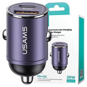 USAMS Avtomobilski polnilnik USAMS 1xUSB+1xUSB-C C38 30WPD hitro polnjenje z vgrajenim obročem vijoličen CC206CC02 (US-CC206)