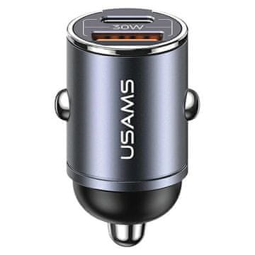 USAMS 30W Power Delivery jekleni stenski polnilnik USB-C/USB-A