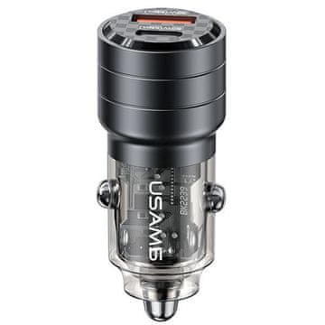 shumee 95W USAMS avtomobilski polnilnik s hitrim polnjenjem USB+USB-C črne barve