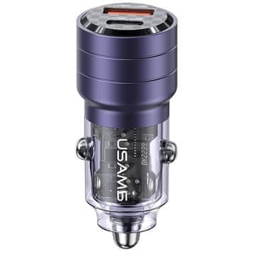 shumee 95W USAMS USB-C/USB-A avtomobilski polnilnik s hitrim polnjenjem, vijoličen