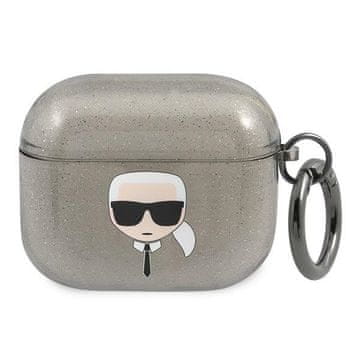 Karl Lagerfeld KLA3UKHGK ovitek za AirPods 3 črn/črn bleščeči Karl`s Head