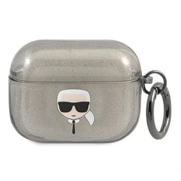 Karl Lagerfeld slušalke AirPods Procover črne/črne bleščice Karl`s Head