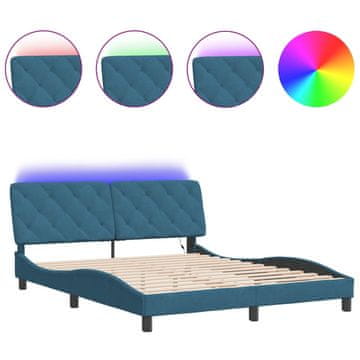 Vidaxl Posteljni okvir z LED brez vzmetnice moder 160x200 cm žamet
