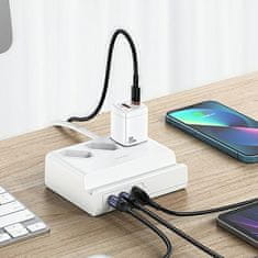 USAMS podaljšek za napajanje 65W Super SiFast polnjenje USB vtičnica EU bela/bela CC160TC01 (US-CC160)