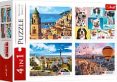 Trefl Puzzle Amalfi, Pasji portreti, Baloni nad Kapadokijo in parkom Güell 4x1000 kosov