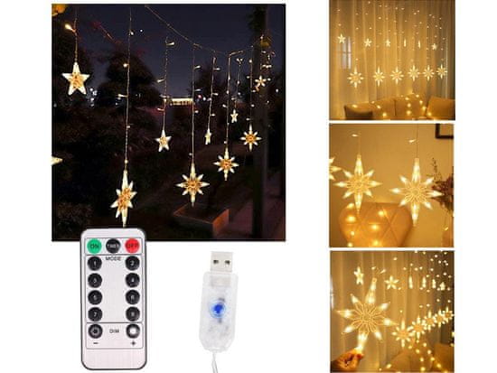 Malatec Novoletne lučke svetlobna zavesa 138 LED toplo bela USB zvezde