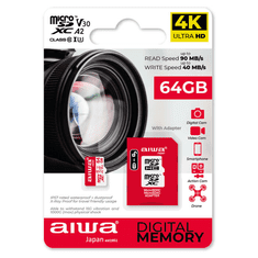 AIWA 4K spominska kartica MicroSD XC 64GB Class 10, 90MB/s z adapterjem SD