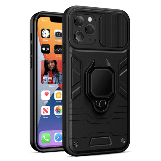 Onasi Silikonski ovitek Armor Ring z zaščito kamere za Samsung Galaxy S23 Ultra 5G - črn