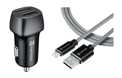 Tactical Avtopolnilec 2x USB-A QC 24W 3A s kablom Ligntning LICENČNI POLNILEC- siv