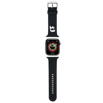 Karl Lagerfeld Silikonski pašček za uro za Apple Watch 42 / 44 / 45 / 49 mm - Karls Head - črn - KLAWLSLKP