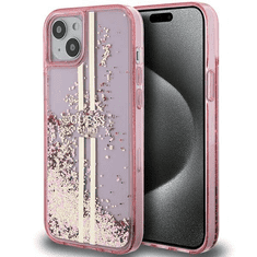 Guess GUHCP15SLFCSEGP ovitek za iPhone 14, iPhone 15 - roza z zlatmi bleščicami
