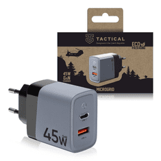 Tactical Adapter hišni polnilec MicroGrid QC 45W vhod 1x USB A in 1x Type C - Original (EU Blister) siv