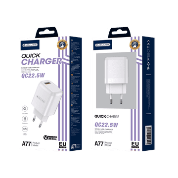 Jellico Adapter A77 hišni polnilec 3.0A Quick Charge 22,5W vhod USB A s kablom TYPE C - (EU Blister) - bel