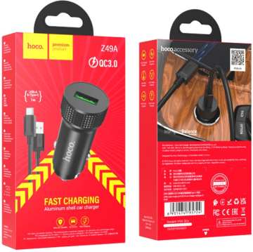 Avtopolnilec Z49A QC 3.0 18W s kablom 1m Type C za Samsung - črn