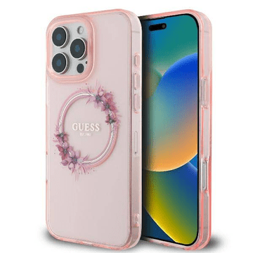 Guess Originalni ovitek GUHMP16LHFWFCP za iPhone 16 Pro - MagSafe - Flower - roza