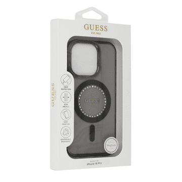 Guess Originalni ovitek GUHMP16XPFTDTEK za iPhone 16 Pro Max - MagSafe - prozorno črn s kristalčki