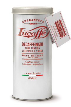 Lucaffé Brezkofeinska kava v zrnu, Decaffeinato 100% Arabica, 500 g v pločevinki