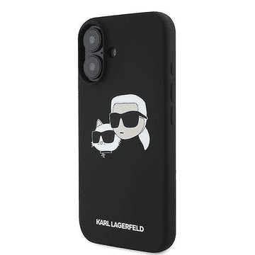 Karl Lagerfeld Originalen ovitek iPhone 16 - IML NFT Heads - črn silikonska zaščita MagSafe - KLHMP16SSKCHPPLK