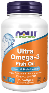 NOW Foods Ultra Omega-3 ribje olje 500 EPK/250 DHK (90 mehkih kapsul)