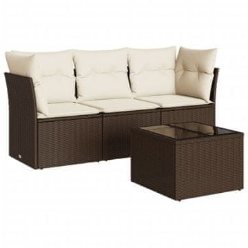 Vidaxl Vrtna sedežna garnitura 4-delna z blazinami rjav poli ratan