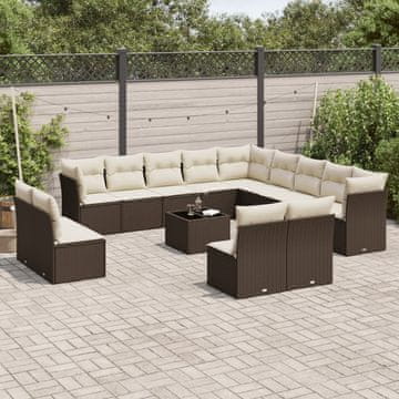 shumee vidaXL 14 kosov Garden Sofa Set z blazinami Brown Poly Rattan