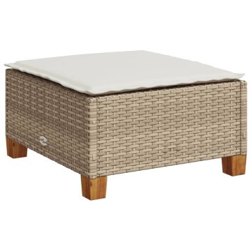 Vidaxl Vrtni stolček z blazino bež 63,5x56x32 cm poli ratan